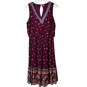Sleeveless Floral  Gauze Midi Dress Embroidered Y2K 90'S  M   Cottagecore (2835)